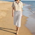 thumbnail image 2 of iHPH7 Linen Bermuda Shorts for Women Knee Length Summer Casual Elastic Waisted Side Split Shorts with Pockets Vacation Lounge Pants (S-5XL), 2 of 9