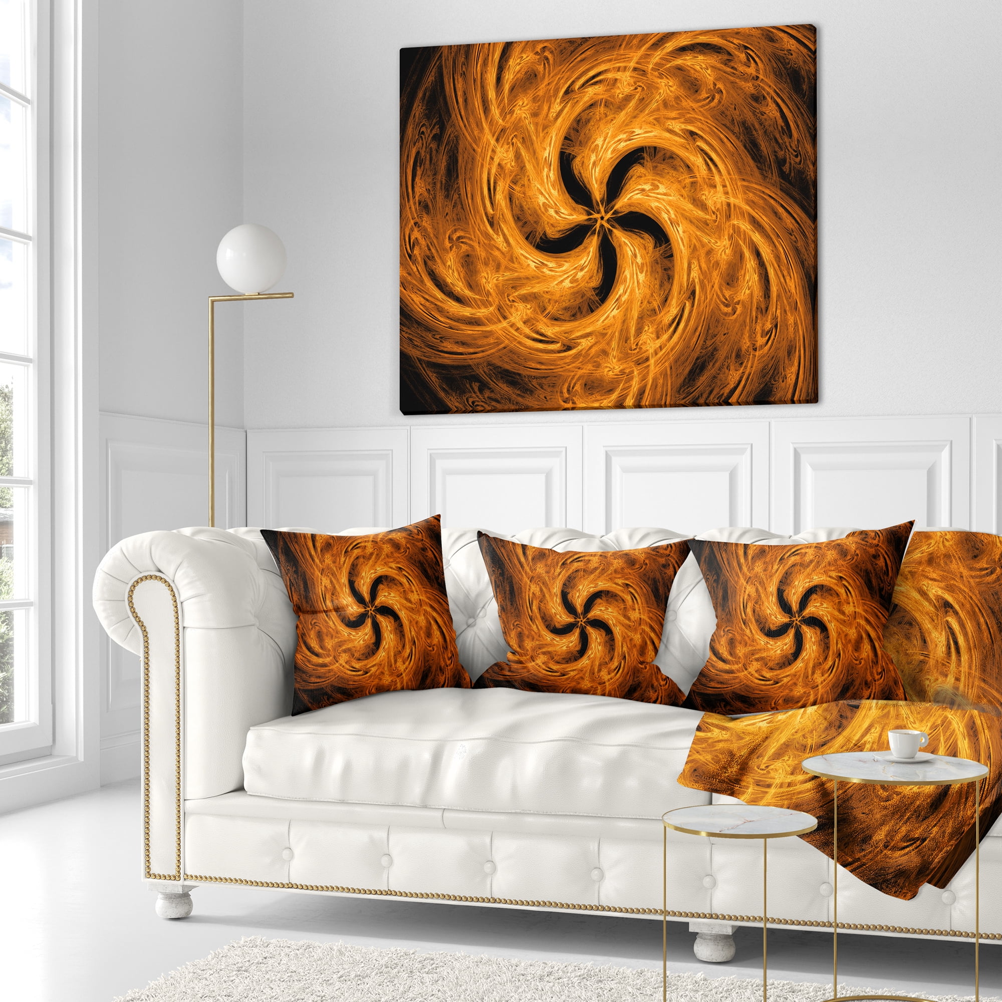Designart Brown Fire Fractal Flower Design - Floral Throw Pillow - 18x18