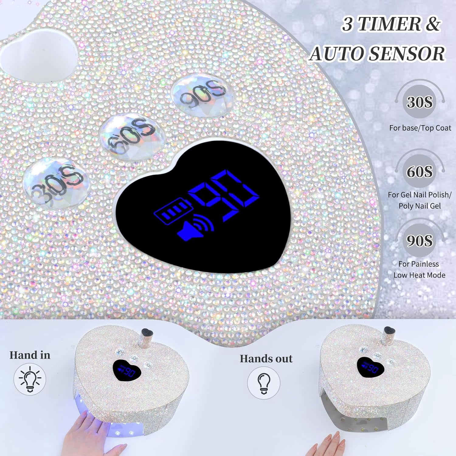 UV LED Nail Lamp, Rechargeable UV Light for Gel Nails, 86w Diamond Nail Dryer with a Handheld Nail Light, Professional Quick Dry Curing Lamp with 3 Timer Setting for Salon & Home Use