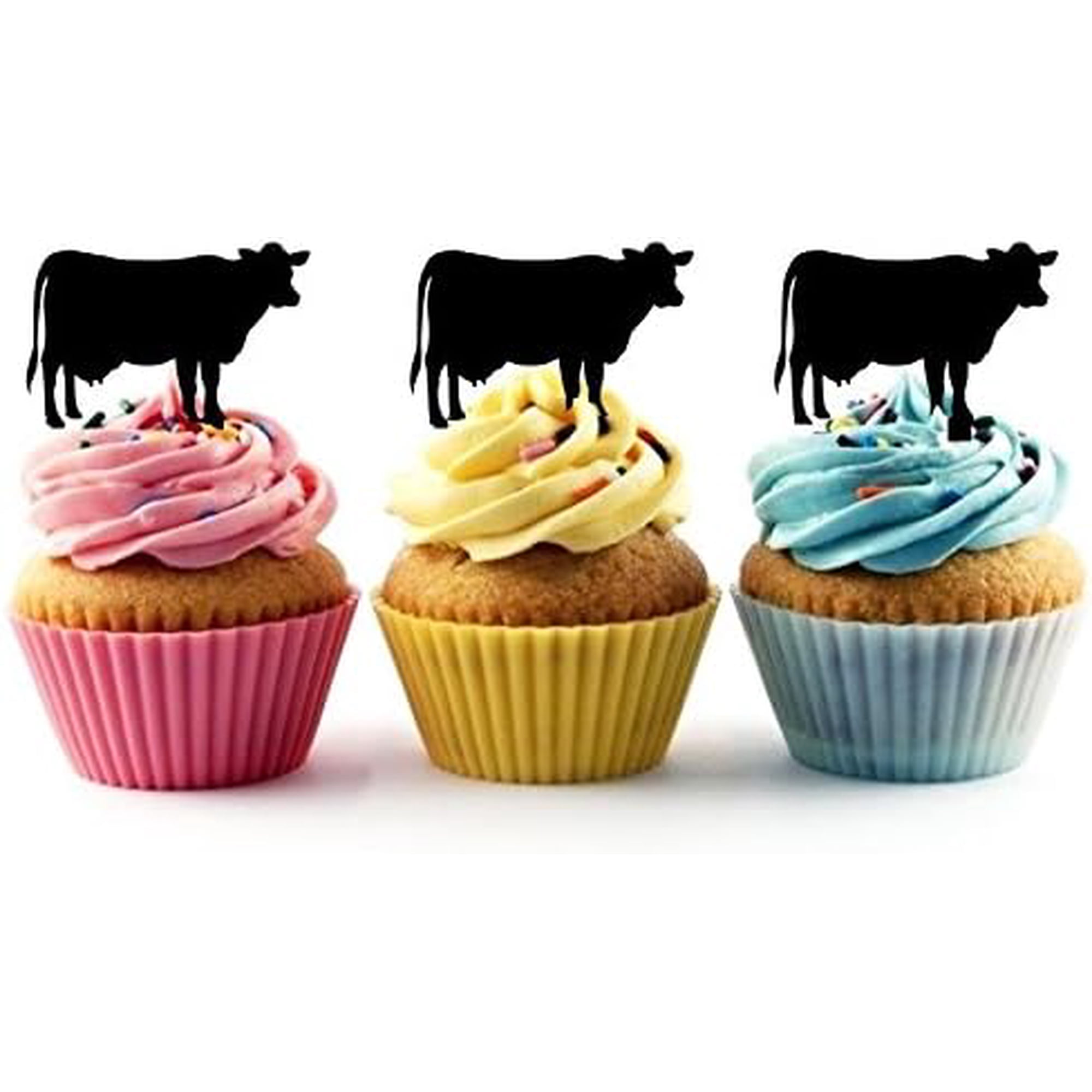 6Pcs Cow Silhouette Acrylic Cupcake Toppers for Farm or Animal Themed Party Supplies