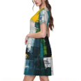 thumbnail image 2 of Easygdp Abstract Brushstrokes Green Blue para Vestido Transpirable de Mujer, Vestido Suelto de Manga Corta con Pliegues y Bolsillos para el Verano, 2 of 6