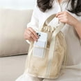 thumbnail image 4 of Mesh Drawstring Bag Foldable Beach Toy Bag with 2 Pockets Swimming Pool Handbag, 4 of 15