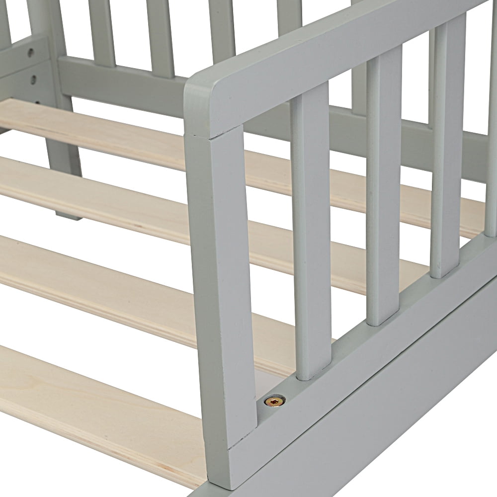 Private Jungle Wooden Baby Toddler Bed Children Bedroom Furniture with Safety Guardrails 53 x 30x 24.5 Inch，Gray