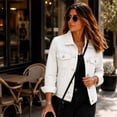 thumbnail image 6 of Dweltoz Women’s Cropped Denim Jacket Classic Button Down Lapel 3/4 Sleeve Western Coat Short Vintage Chest Flap Pockets Outfits,Black L, 6 of 6