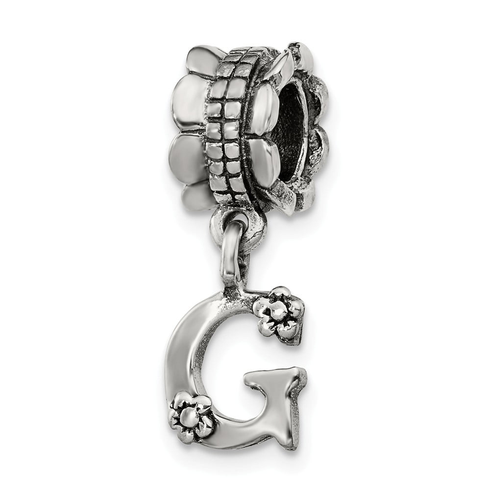 White Sterling Silver G Beads Alphabet & Numbers 8.18 mm