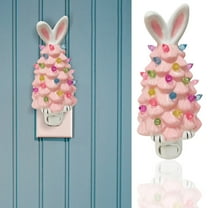 Comefolife Newly Lighted Easter Bunny Ceramic Tabletop Tree 6.3inch Pre-Lit Rabbit Figurines with Colorful Lamp Beads and Bunny Ear Top Spring Easter Holiday Decor Gifts (Pink)