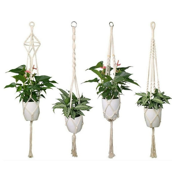 4 Packs Macrame Plant Hangers, Handmade Cotton Rope Hanging Planters Set Flower Pots Holder Stand, for Indoor Outdoor Home Decor