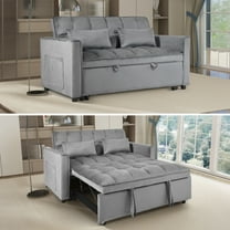 Convertible 3-in-1 Pull Out Sofa Bed with Reclining Backrest,Sofa Bed for Living Room,Home,Convertible Sleeper Couch with Storage Pockets,Light Gray