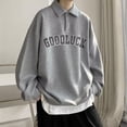 thumbnail image 2 of Sudadera estilo pijo con estampado de letras de buena suerte para hombre, estilo informal, con cuello vuelto, estilo urbano Y2K, 2 of 5