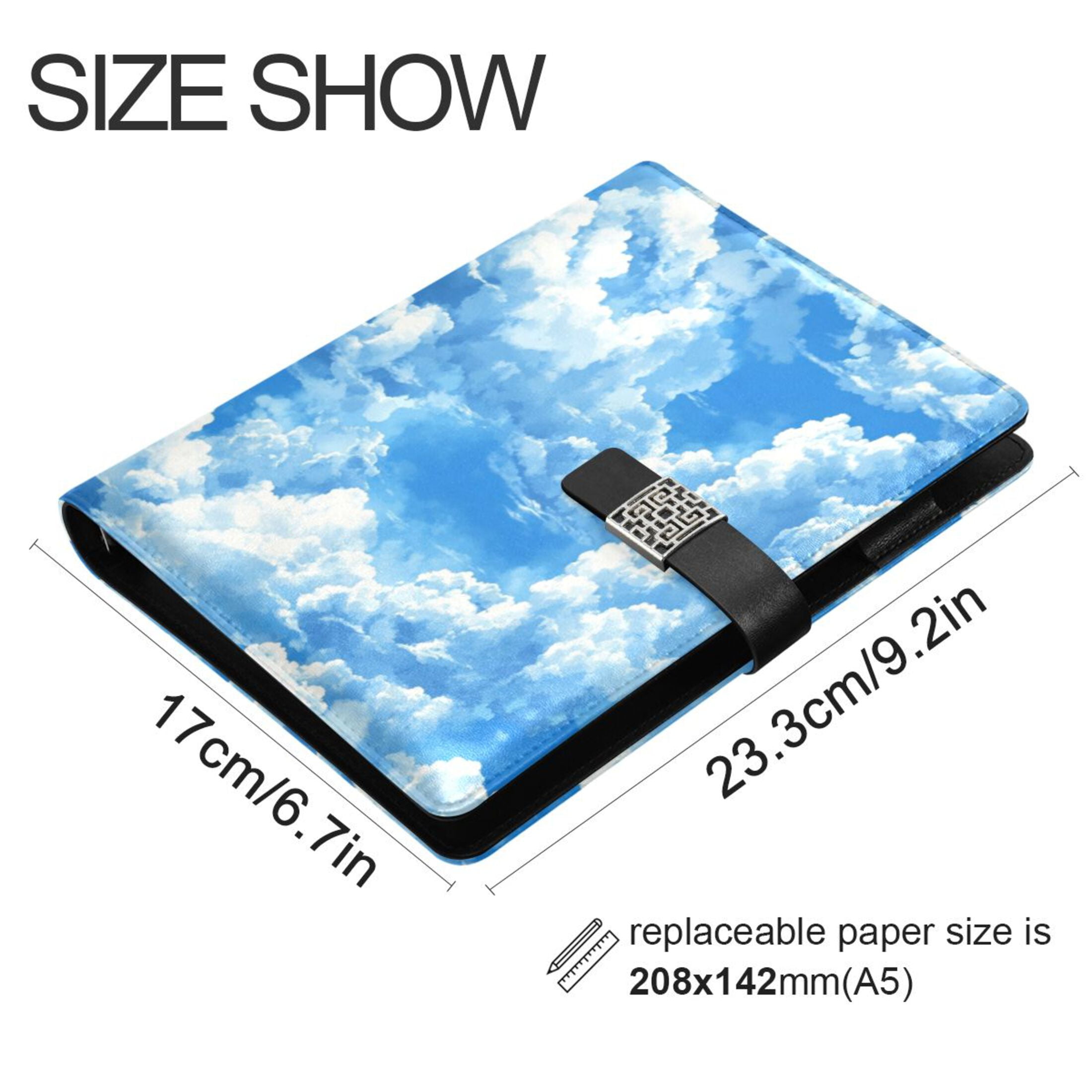 Leather Planner Leather Notebook Notebook Journal Binder Design Pen Pocket Design Convenient for Storage Beautiful Cartoon Blue Sky