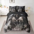 thumbnail image 2 of Manfei Spooky Halloween Skeleton 7 Pieces Bedding Comforter Set,Gothic Theme Full Bedding Set,Black Gray Fitted Sheet Flat Sheet For Boys Kids,Microfiber Bedroom Decor Reversible, 2 of 8