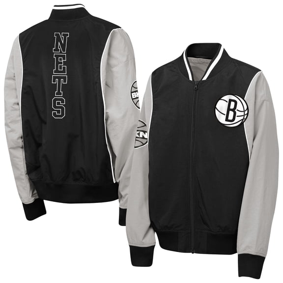 Youth Outerstuff Black/Gray Brooklyn Nets Two-Pointer Full-Zip Windbreaker