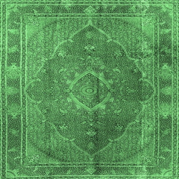 Ahgly Company Indoor Square Medallion Emerald Green Traditional Area Rugs, 6' Square
