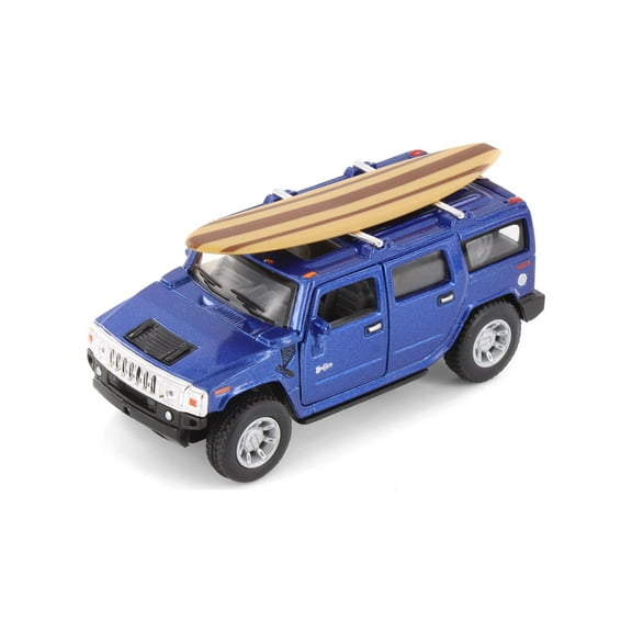 2008 Hummer H2 SUV w/Surfboard, Blue - Kinsmart 5337DS1 - 1/40 Scale Diecast Model Car