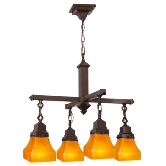 Meyda Tiffany 50363 26" W Bungalow Frosted Amber 4 Light Chandelier - Amber Etch