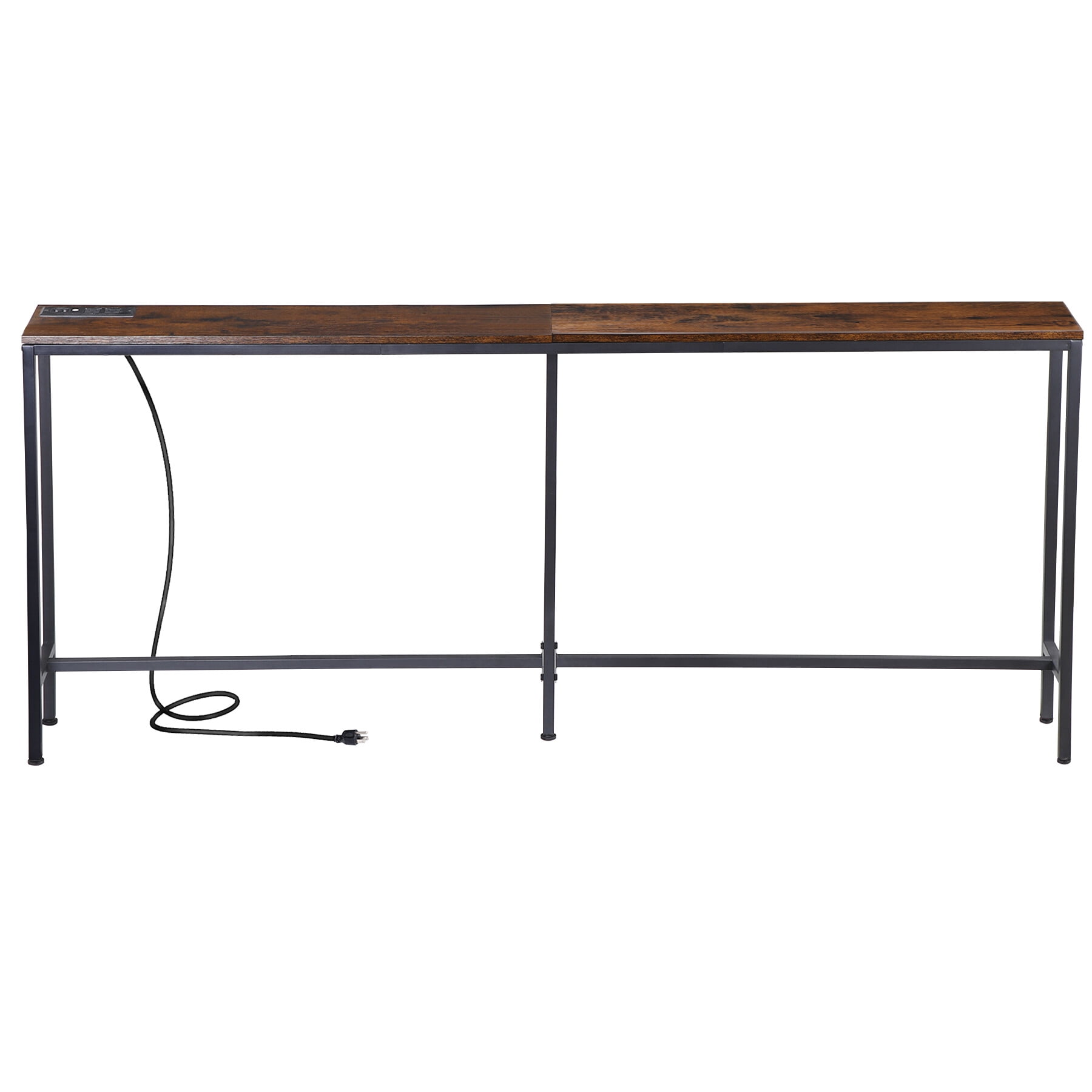 HomGarden 71-in Entryway Console Table W/Charging Station Narrow Sofa Side Table Power Outlet Rustic Brown