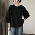 thumbnail image 2 of Jsaierl Tops for Women 3/4 Sleeve Casual Crew Neck Shirts Trendy Solid Petite Blouses Work Holiday Tunic Top M-3XL, 2 of 4