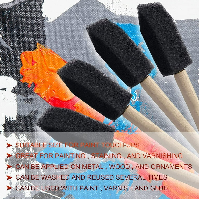 1 Inch Foam Paint Brushes Bevel Edge with Plastic Handle Sponge