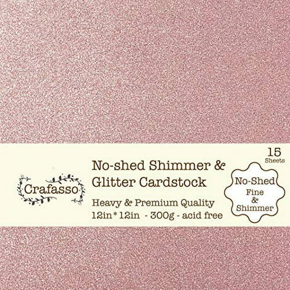 Crafasso No-Shed shimmer glitter cardstock, 12" x 12" 300GMS, 15 sheets, Rose gold(romantic pink)
