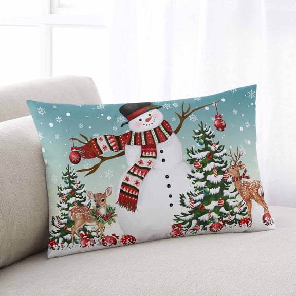 Aurora Christmas Snowman King Size Pillow Cover, Pillowcase Protectors with Zipper, Breathable Decorative Throw Pillow Case Cover, Xmas Snowflake Elk Winter Pillow Shams for Couch Sofa 20x36Inch