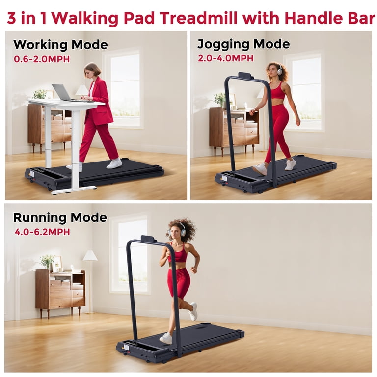 RIVANO Under Desk Walking Pad Treadmill With Handles - Compact, Foldable, Remote Control, 1-4 Mph, Quiet For Home Office