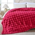 thumbnail image 2 of Hot Pink Bubble Blanket for Women, Soft Cloud Touch Throw for Dorm Bed, Cozy Fuzzy Plush Thick Warm Blanket, Faux Rabbit Fleece, Christmas Birthday Gifts for her Girls Mom, Room Decor, 60x80in, 2 of 3