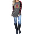 thumbnail image 3 of STARVNC Women Christmas Trees Print Round Neck Long Sleeve Splicing Plaid Top, 3 of 3