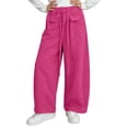 thumbnail image 3 of CQONEPT Girls' Cotton Pant with Pockets Wide Leg Baggy Fashion Pant Elastic Waist Solid Comfy School Trousers 2-14 Years Hot Pink 2-3 Years, 3 of 6