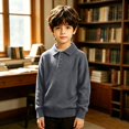 thumbnail image 5 of AUDeals Boys Girls Sweater, Toddler Kids Polo Collar Knit Pullover, Button Placket Loose Casual Long Sleeve Knitted Top for Boys Girls (Grey, 3-4 Years), 5 of 6