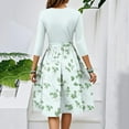 thumbnail image 5 of WTOBBY Women's Fashion Floral Print Belted Round Neck 3/4 Sleeve Dress, Casual Flowy Midi Sundress with Feminine Waist Accent,Mint Green L, 5 of 5