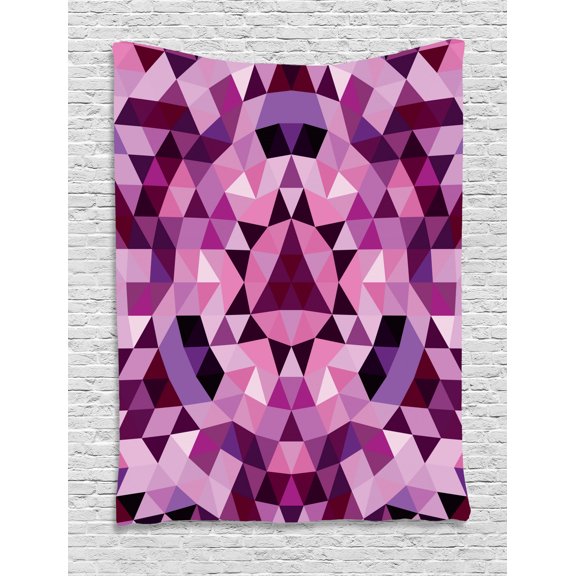 Purple Mandala Tapestry, Round Mosaic Pattern Consists of Triangular Modules in Pastel Purple Shades, Wall Hanging for Bedroom Living Room Dorm Decor, 60W X 80L Inches, Multicolor, by Ambesonne