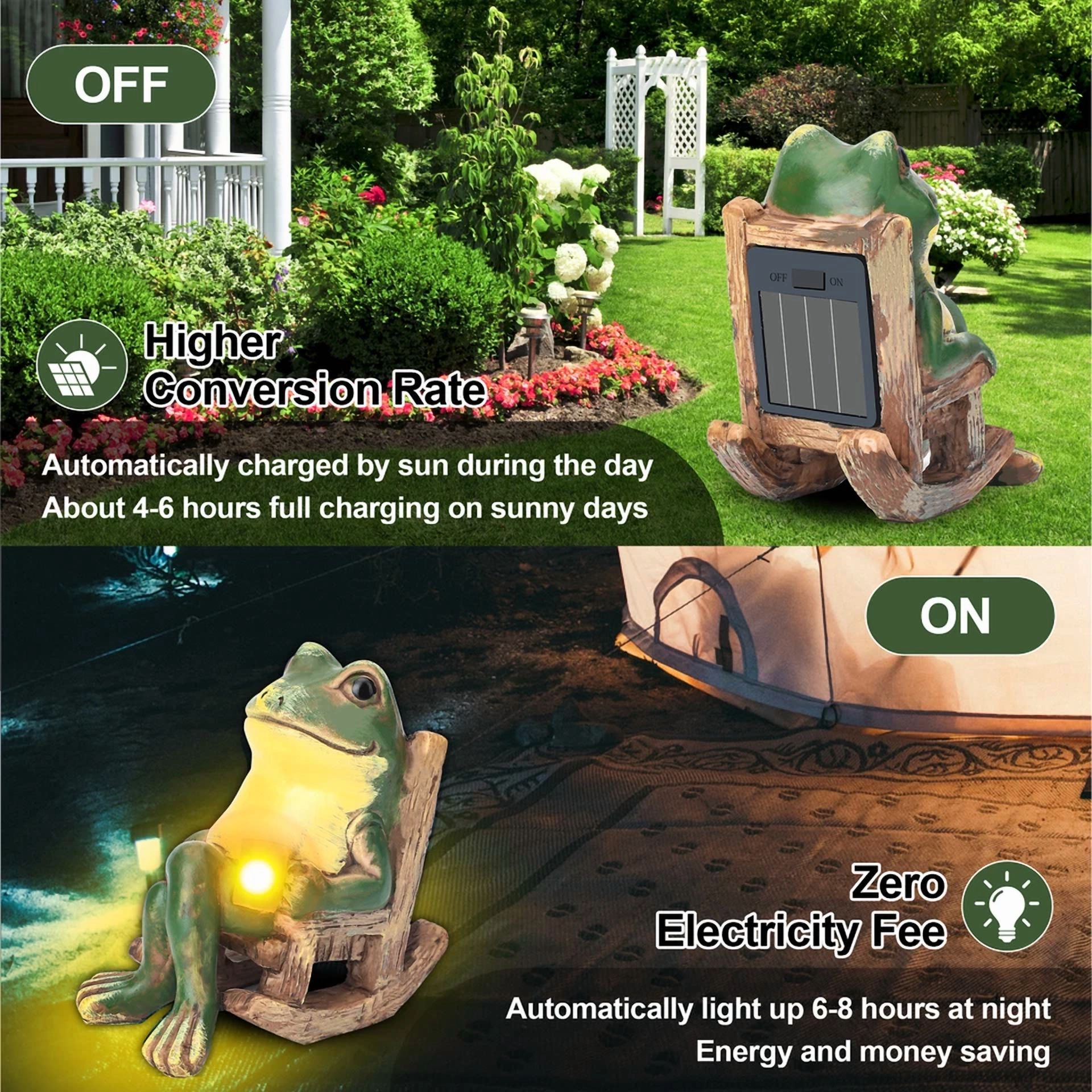 CIRCLE- Frog Garden Statue With Light Lawn Ornament Garden Figurine Light Yard Art Decor