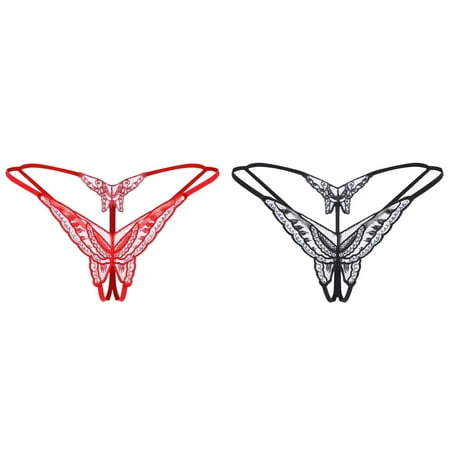 (2-Pack) 2025 New Womeny Sequin Embroidery Sheer Dress for Women Thong Transparent Bikini Underwear Women Color Appeal Underwear Underpants