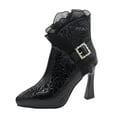 thumbnail image 1 of Zapatos Botines para mujer Botas sexis de tacón con volantes de encaje para mujer botas de punta plana de de cuero botas tobilleras elegantes populares botas con cremallera (Black 7.50), 1 of 7
