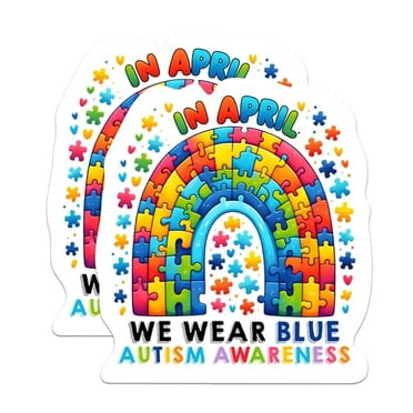 (2 Pack) in April We Wear Blue Autism Awareness Stickers - Autism Pride Advocacy Sticker - 5 Inches On Longest Side - Premium Vinyl - for Cars, Trucks, Skateboards, Laptops - Made in USA - BMCS0427