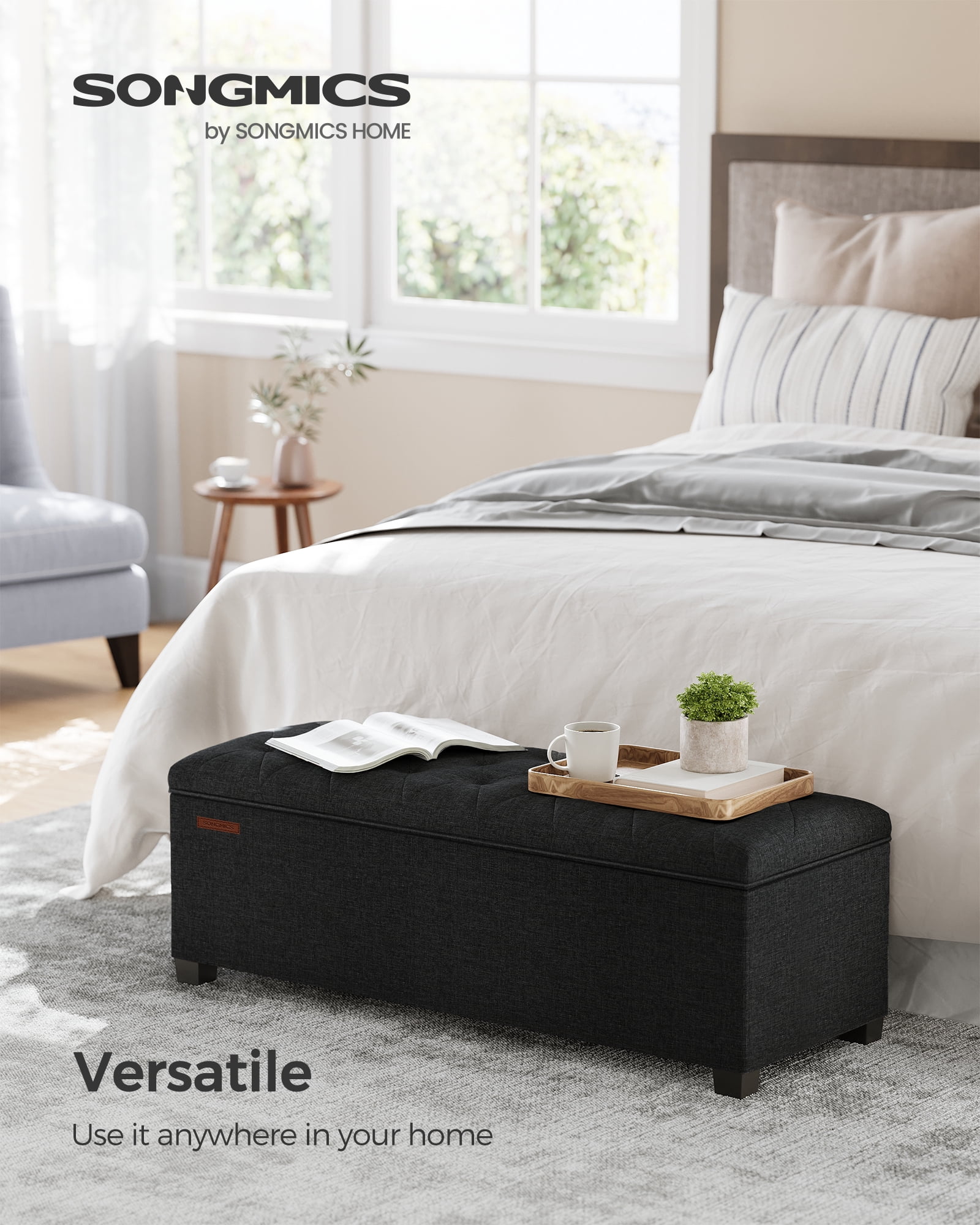SONGMICS 43.3" Storage Ottoman Bench, Foot Rest with Legs, Ottoman with Storage, Rectangle End of Bed Bench, Storage Chest, Load up to 660 lb, Study