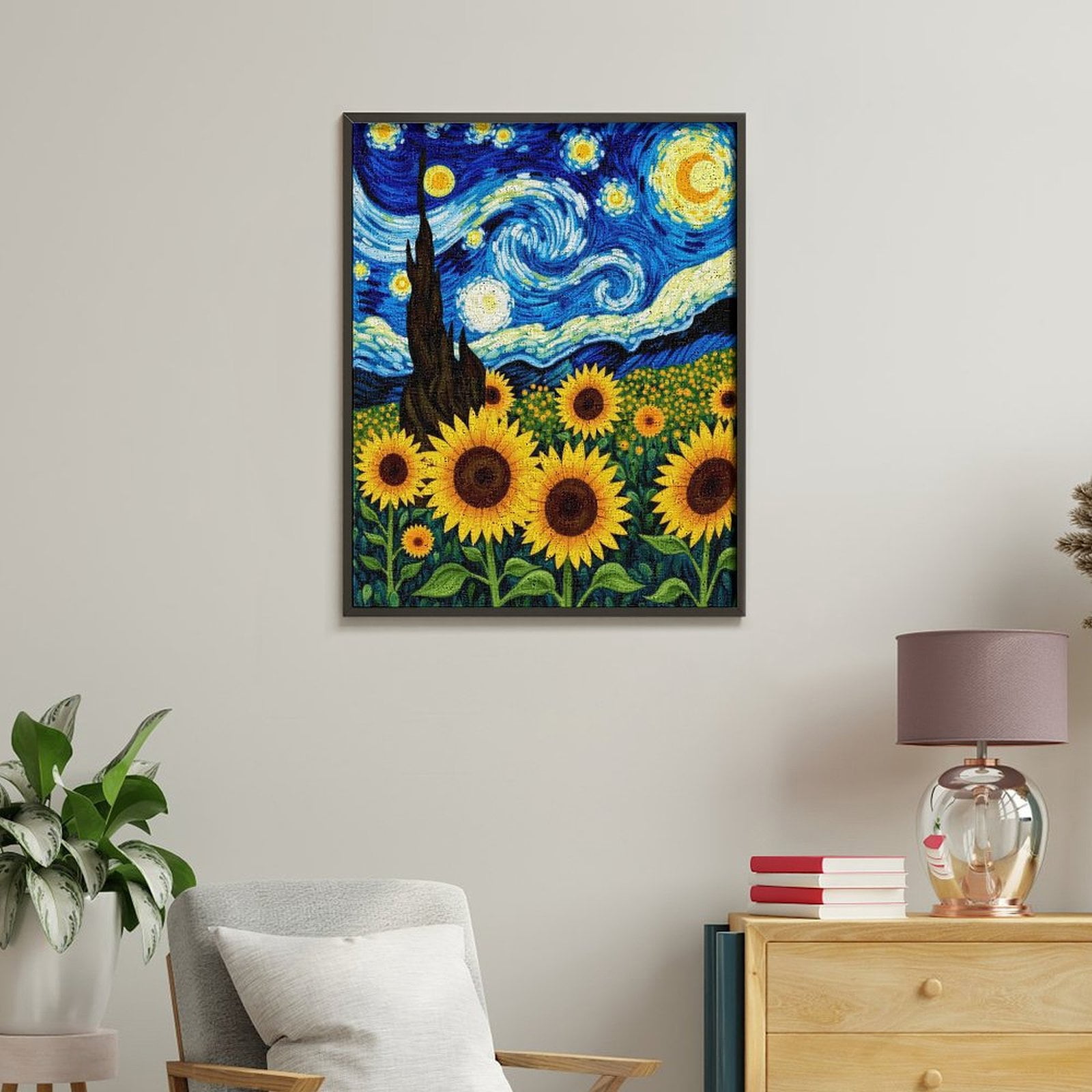 Paint By Numbers Kit for Adults Beginner - DIY Starry Night Sunflower Field Canvas Painting Kits for Adults, Frameless Paint By Number for Adults for Home Wall Decor 16x20 Inch