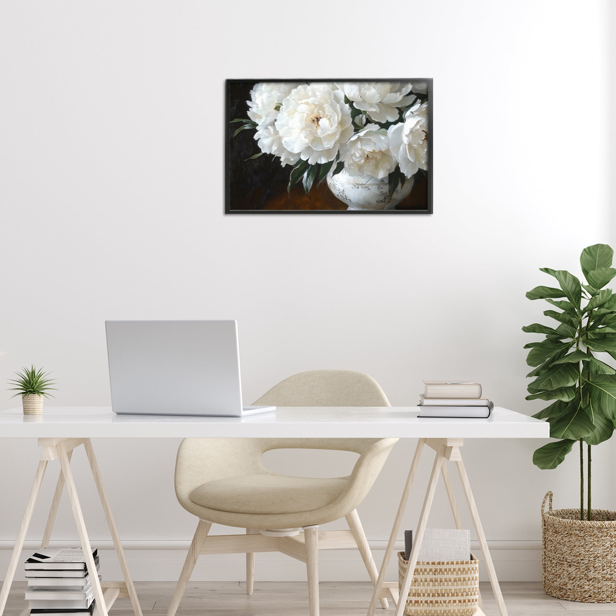 Stupell Industries White Flowers in Vintage Vase Black Framed Giclee Art, design by Petal Prints Design