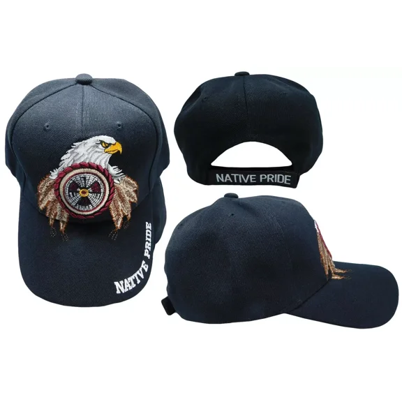 Native Pride Indian Bald Eagle Target Bullseye Black Embroidered Cap Hat