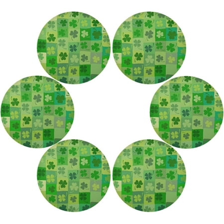 

SKYSONIC St. Patrick s Day Lucky Clovers Round Placemats for Dining Table Non-Slip Heat-Resistant Polyester Table Mats Set of 6 Washable Table Mats for Kitchen Dining Table Decoration