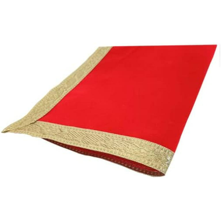 Indian Consigners Red Velvet Cloth With Golden Shinny Border, Aasan Pooja  Puja Cloth Poojan Table Cloth Holy Square Tarot Altar Tablecloth