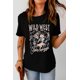 thumbnail image 1 of ABPHQTO Camiseta negra con cuello redondo y estampado gráfico de WILD WEST Cowboys para mujer, 1 of 5