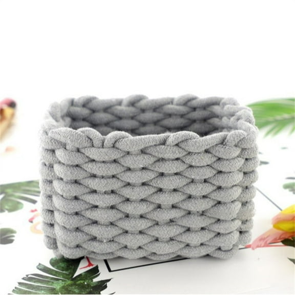 Small Sand Wicker Baskets, 1 Pc Rectangle Woven Cotton Rope Storage Baskets, Small Woven Basket for Organizing Decorative Beautiful Basket for Shelves Cute Quality Storage Bin for Gifts