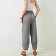 thumbnail image 3 of WULMLEO Womens Barrel Harem Linen Pants Wide Leg Pants Baggy Palazzo Drawstring Elastic Waist with Pockets Beach Gray L, 3 of 5