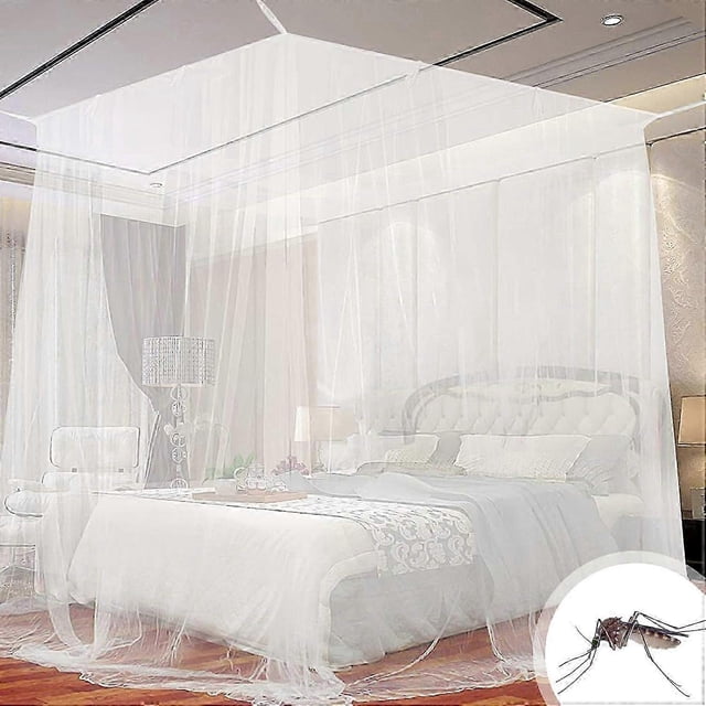 Mosquito Net Bed Square Polyester For Double Bed With Tool To Protect Against Mosquitoes, White (200 X 200 X 180 Cm)