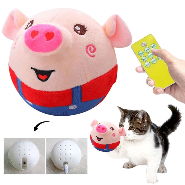(Versión en Inglés Con Control Remoto) Perro Mascota Electrónico Mascota Pelota Que Rebota Música Pelota Que Salta Hablando USB Recargable (cerdo Rojo Sonriente) Cerdo Rojo Con Control Remoto