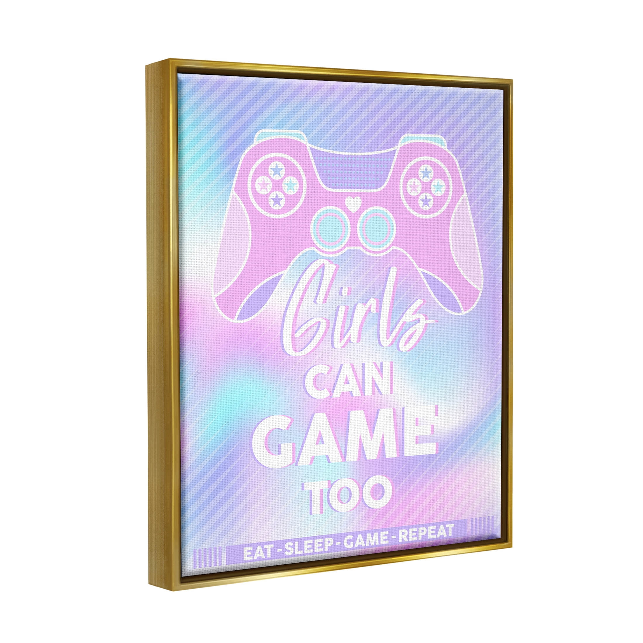Girls Can Game Too Pastel Phrase Art for Kids Graphic Art Metallic Gold Framed Art Print Wall Art