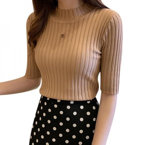 Linamei Summer New Korean Slim Slim Sleeve Sweater Female Pullover T-shirt Bottoming Shirt Top