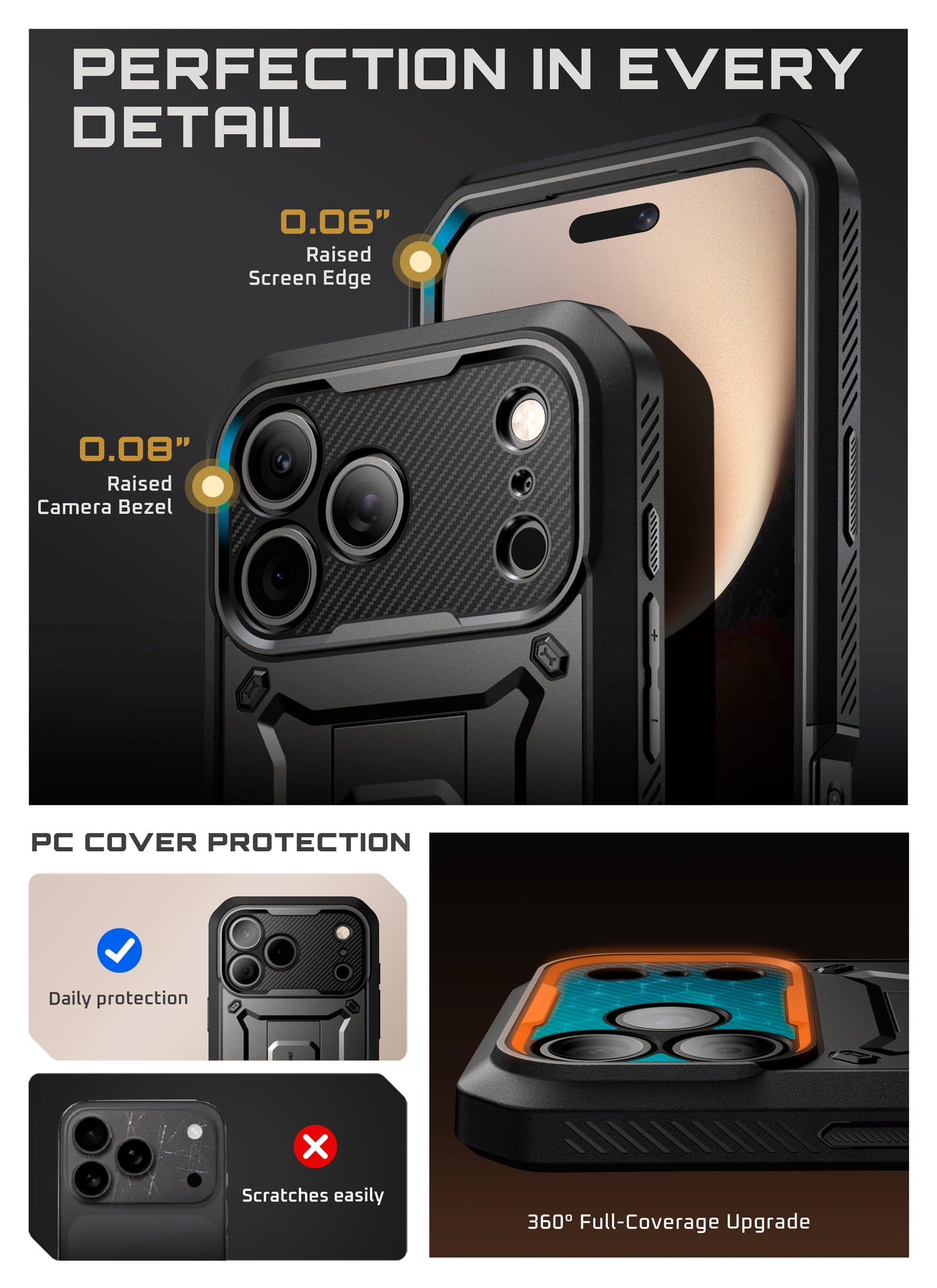 SUPCASE Unicorn Beetle Pro for iPhone 17 Pro Max 6.9" 2025 Case with Screen Protector, [Built-in Stand & Camera Control Button & Belt-Clip] [Military-Grade Protection] Full Body Phone Cover, Black