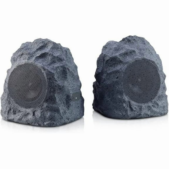 Rechargeable Bluetooth Outdoor Rock Speaker Set of 2 Gray with TWS Linking